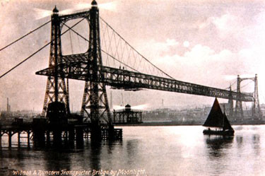 Widnes and Runcorn Transporter Bridge by moonlight, 1910s