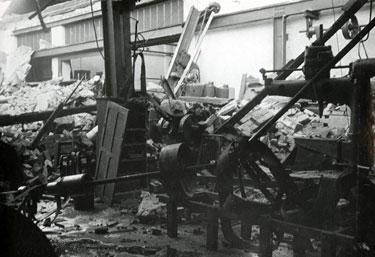 Bomb damage to Widnes Bus Depot in Moor Lane during WWII