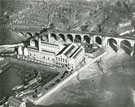 Aerial view of West Bank Power Station and railway viaduct